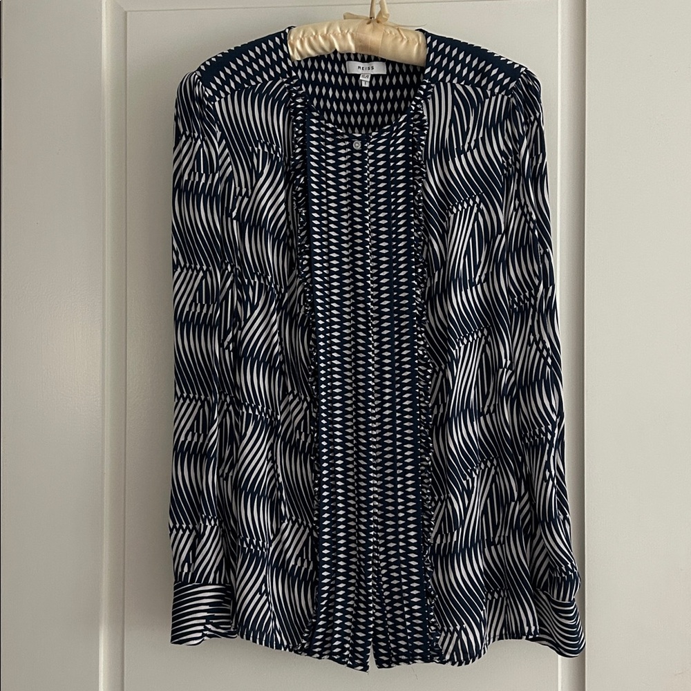 Reiss Women’s Rebecca Blouse Printed Long Sleeve Navy Size 6